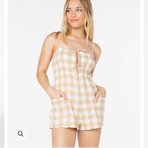 Roxy Beige and White gingham romper